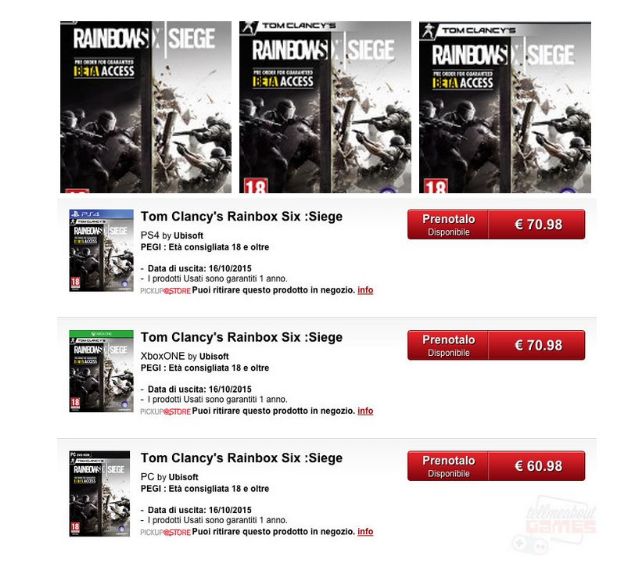 Gamestop İtalya Rainbow Six Siege’in çıkış tarihini listeledi Gamestop İtalya Rainbow Six Siege’in çıkış tarihini listeledi