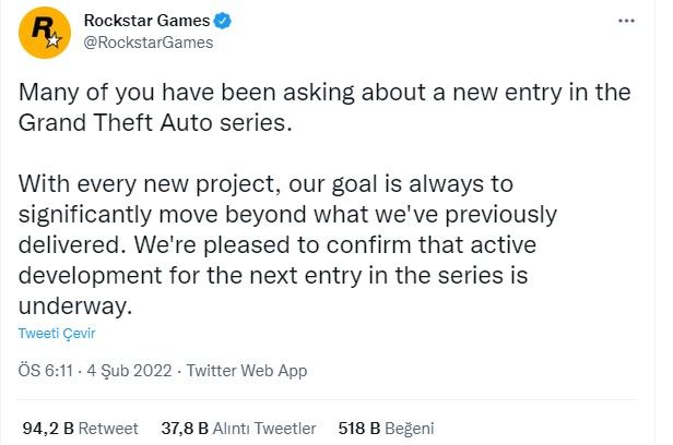 Rockstar Games: 'GTA 6 yapım aşamasında!' Rockstar Games: 'GTA 6 yapım aşamasında!'