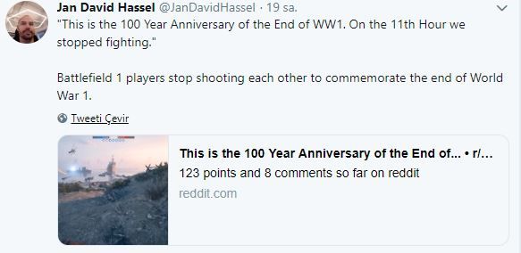 Battlefield 1 oyuncularından 11 Kasım'ın önemine yakışan hareket Battlefield 1 oyuncularından 11 Kasım'ın önemine yakışan hareket