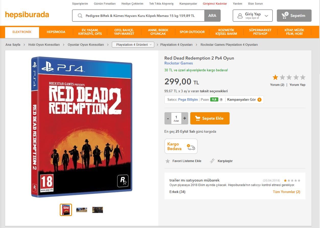 Hepsiburada'da Red Dead Redemption 2 satılmaya başlandı Hepsiburada'da Red Dead Redemption 2 satılmaya başlandı