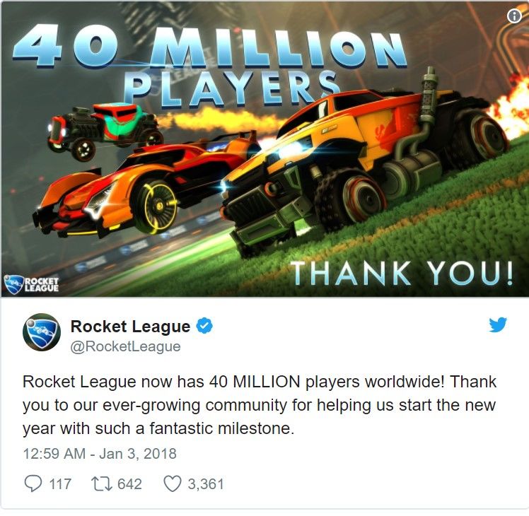 Rocket League 40 milyon oyuncuya ulaştığını Twitter üzerinden duyurdu Rocket League 40 milyon oyuncuya ulaştığını Twitter üzerinden duyurdu