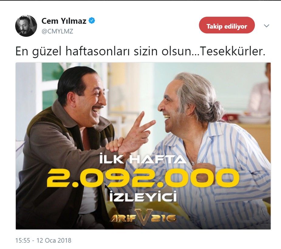Arif V 216 filmini tam olarak 2.092.000 kişi izledi. Arif V 216 filmini tam olarak 2.092.000 kişi izledi.