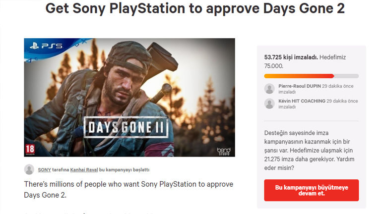 Days Gone 2 imza kampanyası oldukça ilgi gördü Days Gone 2 imza kampanyası oldukça ilgi gördü