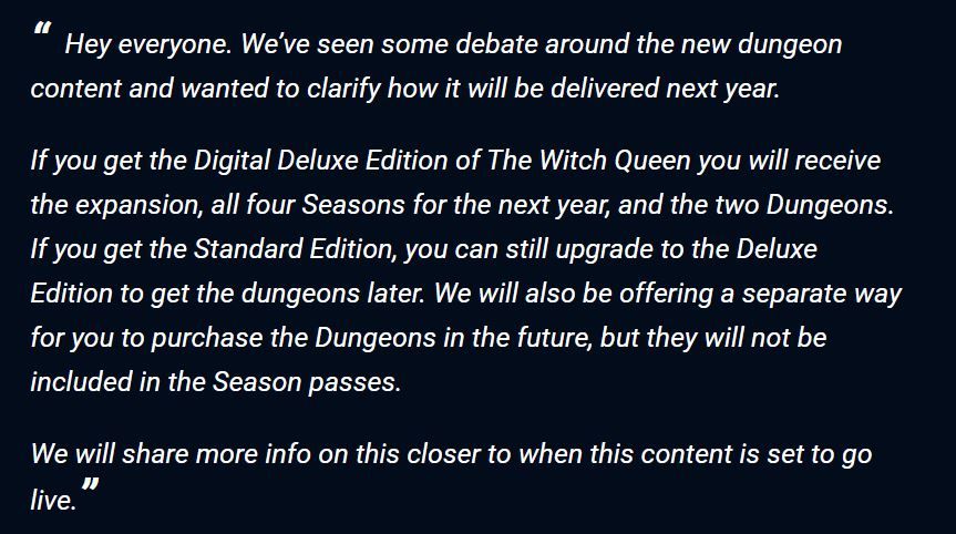 Yeni Destiny 2 dungeonları Witch Queen standard versiyonunda açık olmayacak Yeni Destiny 2 dungeonları