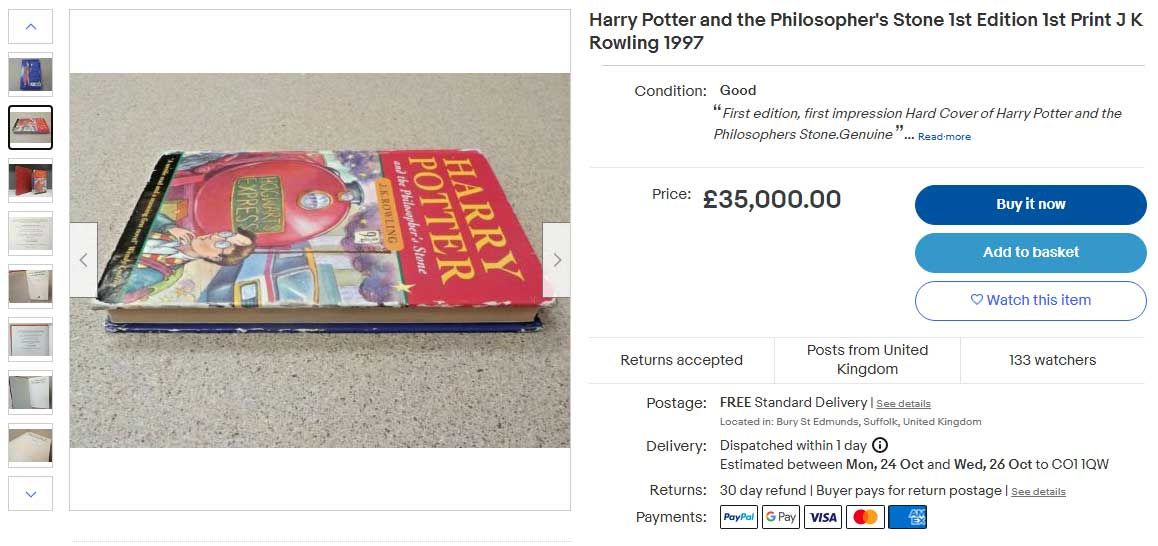 İlk baskı Harry Potter kitabı eBay İlk baskı Harry Potter kitabı eBay