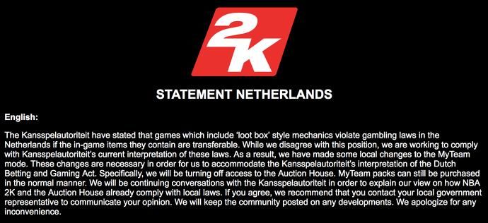 NBA 2K, Belçika ve Hollanda yasalarına boyun eğmek zorunda kaldı NBA 2K, Belçika ve Hollanda yasalarına boyun eğmek zorunda kaldı