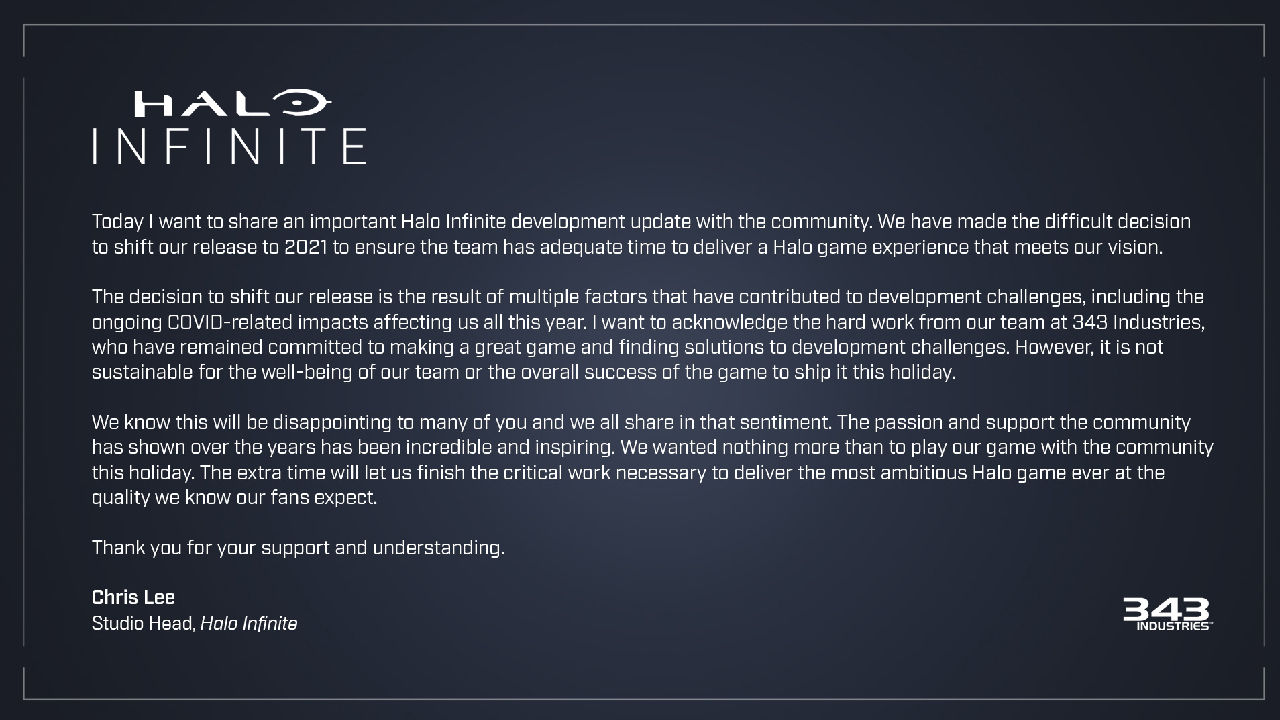 Halo Infinite 2021 yılına ertelendi Halo Infinite 2021 yılına ertelendi