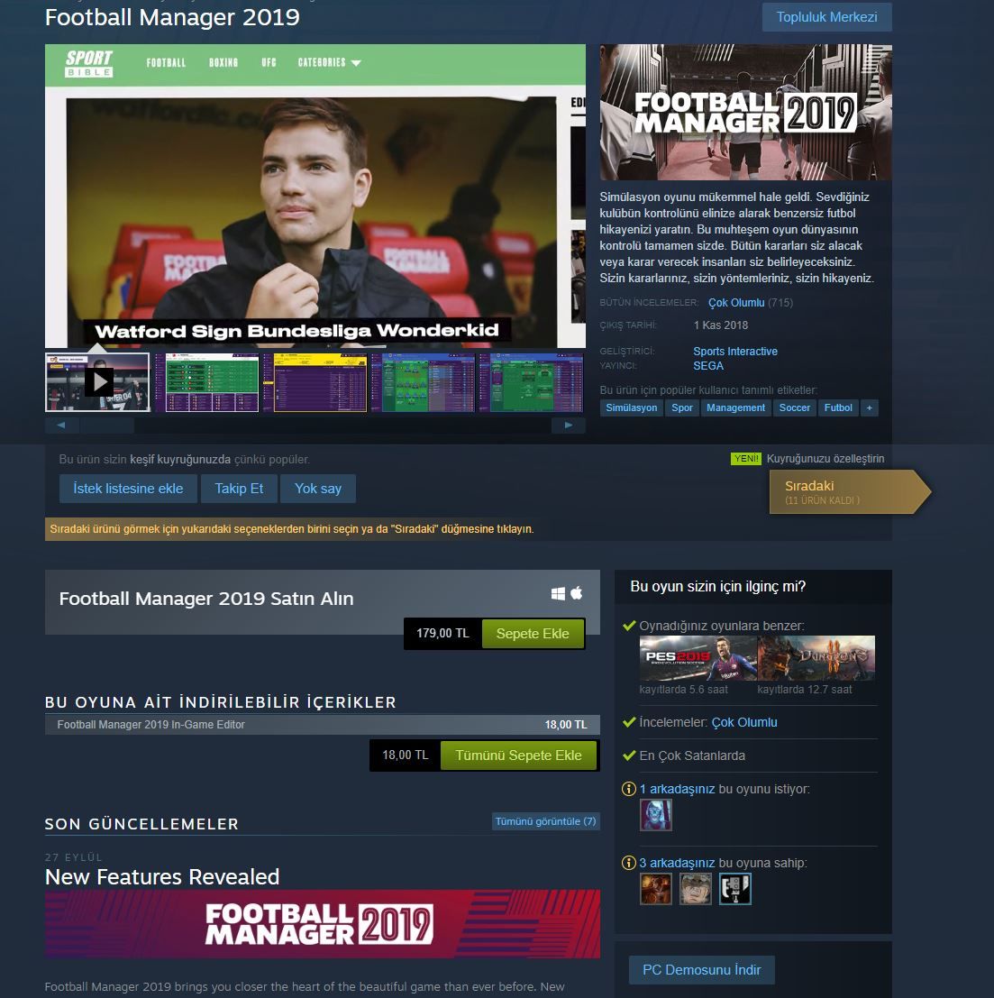 Football Manager 2019'un Demosu çıktı Football Manager 2019'un Demosu çıktı