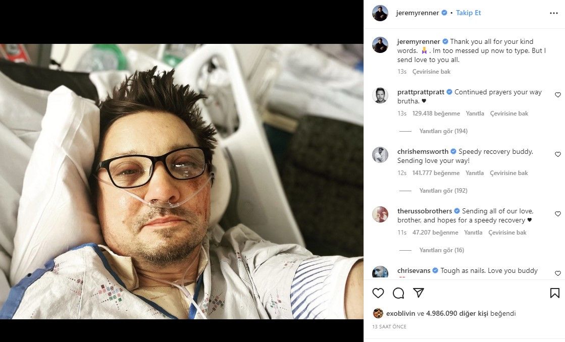 Kaza geçiren Jeremy Renner yoğun bakımdan çıktı Kaza geçiren Jeremy Renner yoğun bakımdan çıktı