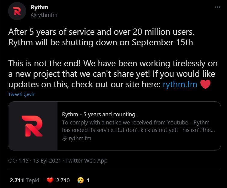 Discord Rythm bot da tarihe karışıyor Discord Rythm bot