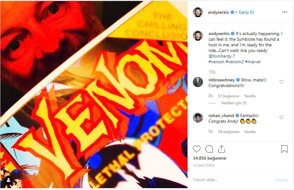 Tom Hardy'li Venom 2 filminin yönetmeni Andy Serkis oldu Tom Hardy'li Venom 2 filminin yönetmeni Andy Serkis oldu