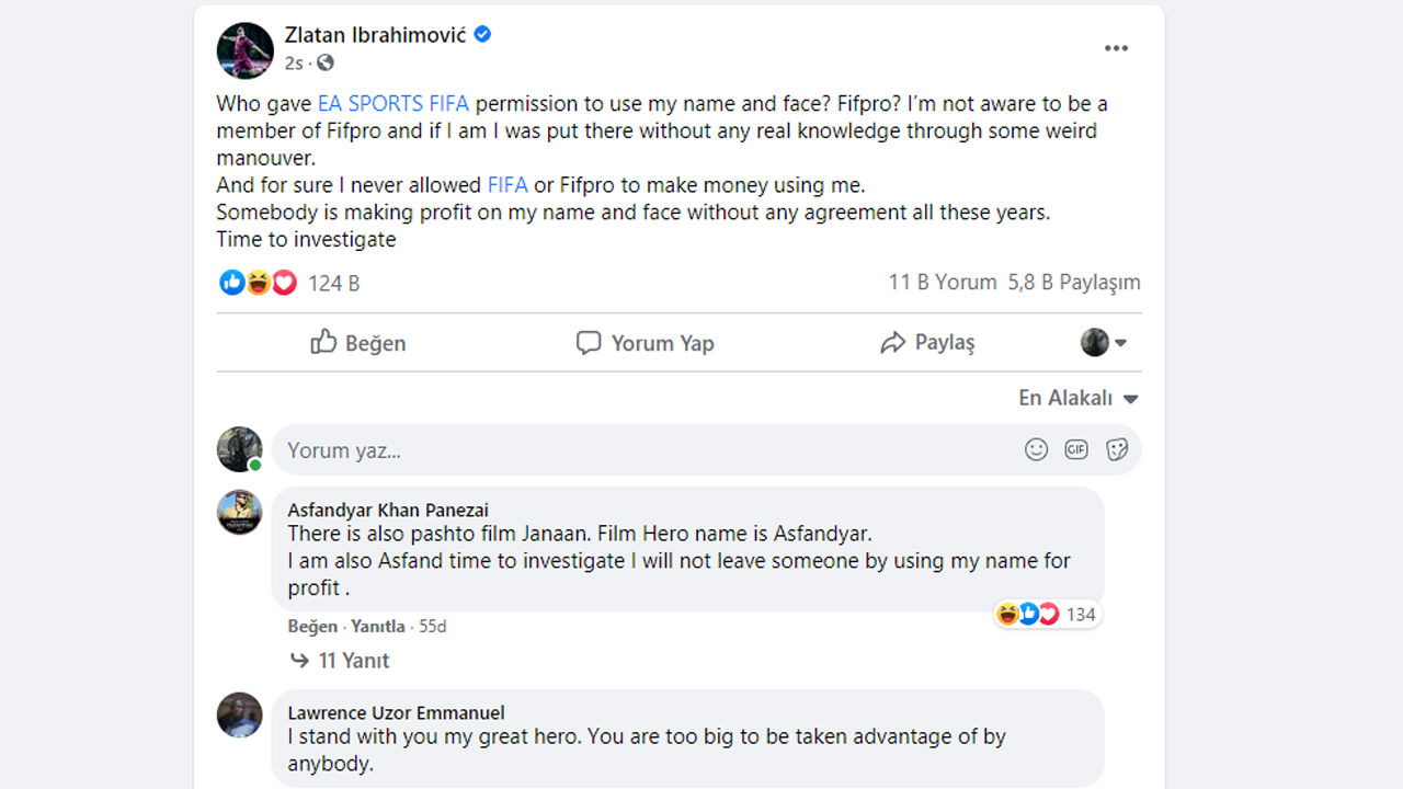 Zlatan Ibrahimovic EA Sports FIFA'ya tepki gösterdi Zlatan Ibrahimovic EA Sports FIFA'ya tepki gösterdi