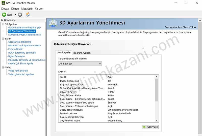 NVIDIA Grüntü Ayarları NVIDIA Grüntü Ayarları