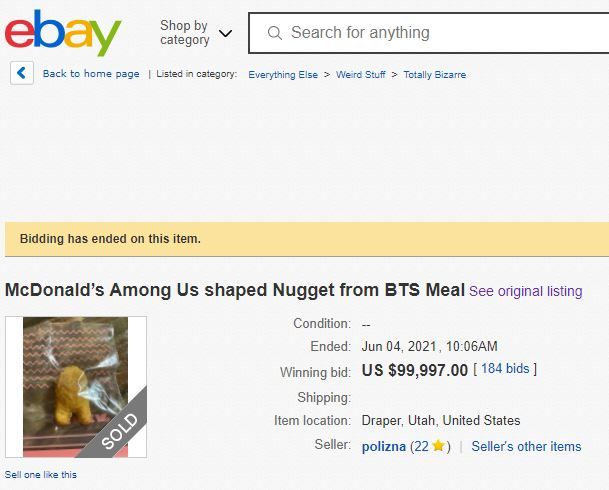 McDonald's Among Us nuggetı 860bin liraya satıldı McDonald