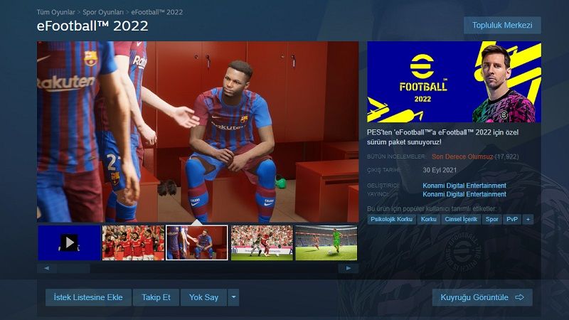 eFootball 2022, Steam'de 'psikolojik korku' etiketi aldı eFootball 2022, Steam