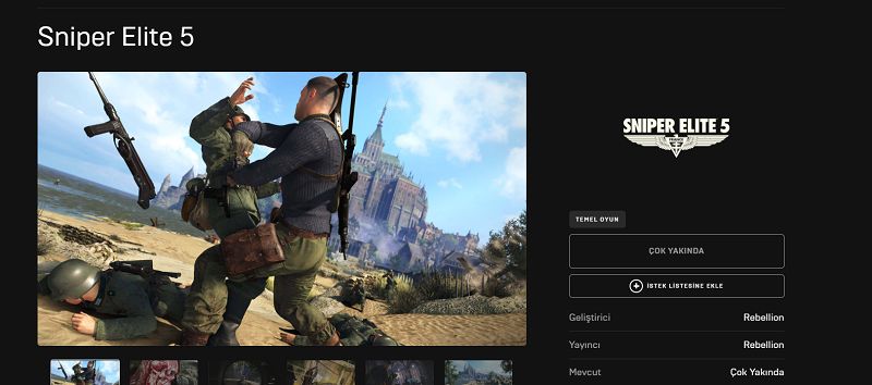 Sniper Elite 5 Epic Games Store mağazasına hala eklenmedi Sniper Elite 5 Epic Games Store mağazasına hala eklenmedi