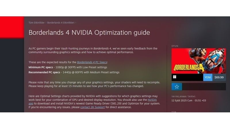 Borderlands 4 PC NVIDIA Optimizasyon Rehberi Yayınlandı Borderlands 4 PC NVIDIA Optimizasyon Rehberi Yayınlandı