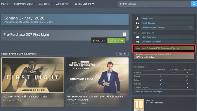 007 First Light Denuvo Kararıyla Oyuncuları Kızdırdı 007 First Light Denuvo Kararıyla Oyuncuları Kızdırdı