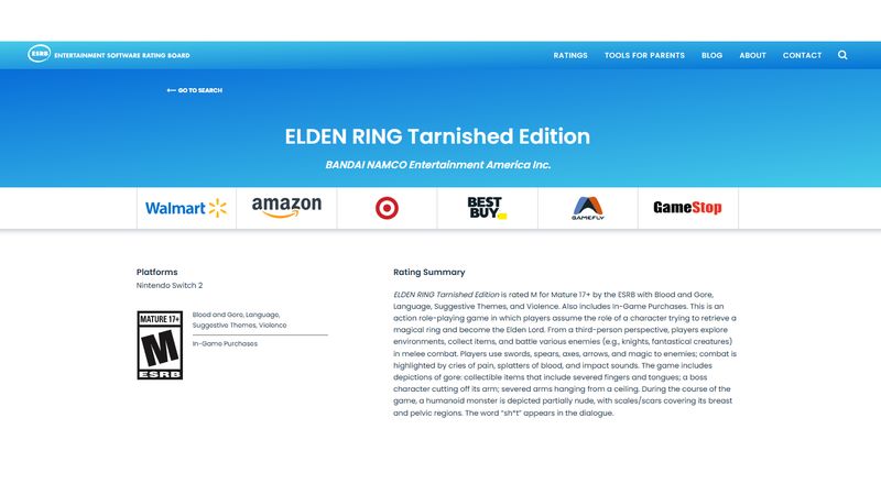 Elden Ring: Tarnished Edition Switch 2 İçin Derecelendirildi Elden Ring: Tarnished Edition Switch 2 İçin Derecelendirildi