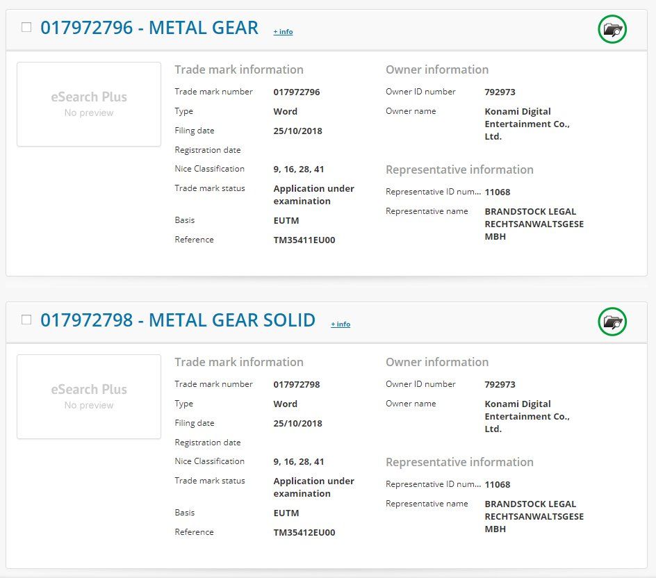 Konami, Metal Gear ve Metal Gear Solid markalarını tescilledi Konami, Metal Gear ve Metal Gear Solid markalarını tescilledi