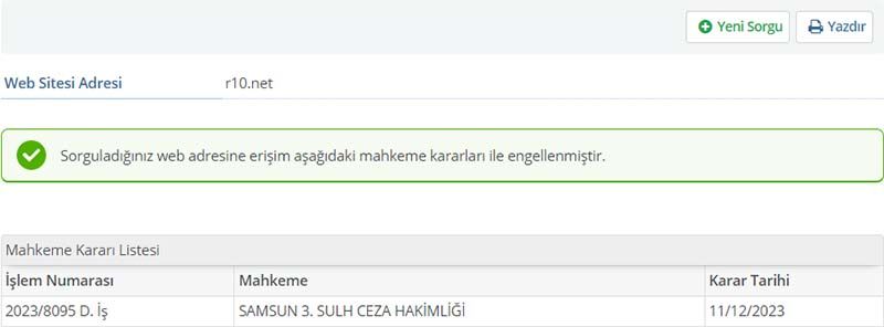Mahkeme Tarafından r10.Net Erişimi Engellendi - 1 Mahkeme Tarafından r10.Net Erişimi Engellendi - 1