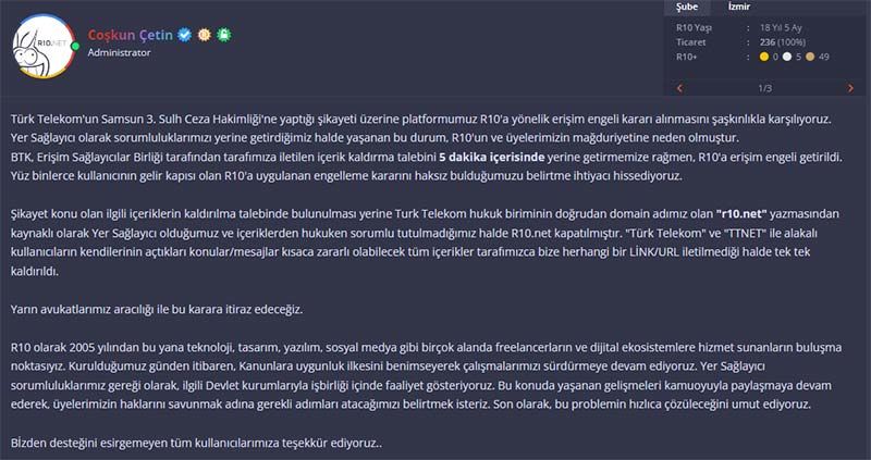 Mahkeme Tarafından r10.Net Erişimi Engellendi - 2 Mahkeme Tarafından r10.Net Erişimi Engellendi - 2