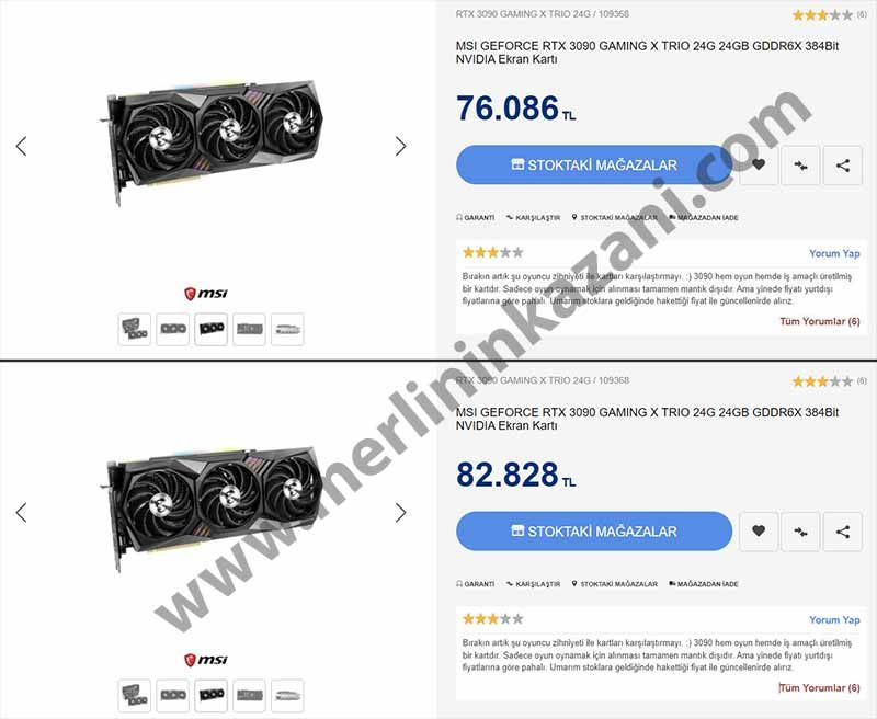 Ekran kartına bir günde 7.000 TL zam Ekran kartına bir günde 7.000 TL zam