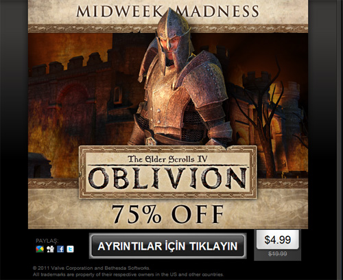 Steam'in hafta ortası çılgınlığında Oblivion fırsatı ! Steam'in hafta ortası çılgınlığında Oblivion fırsatı !