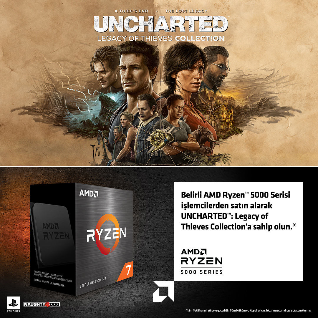 AMD, Ryzen 5000 serisi ile Uncharted PC sürümünü hediye ediyor AMD, Ryzen 5000 serisi ile Uncharted PC sürümünü hediye ediyor