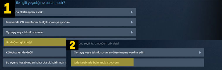 Steam oyun iade etme için yapmanız gerekenler Steam oyun iade etme rehberi adım 2