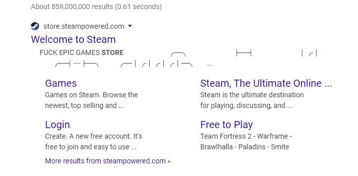Steam arama sonuçları şaşırttı: 'F.ck Epic Games Store' Steam arama sonuçları şaşırttı: 'F.ck Epic Games Store'