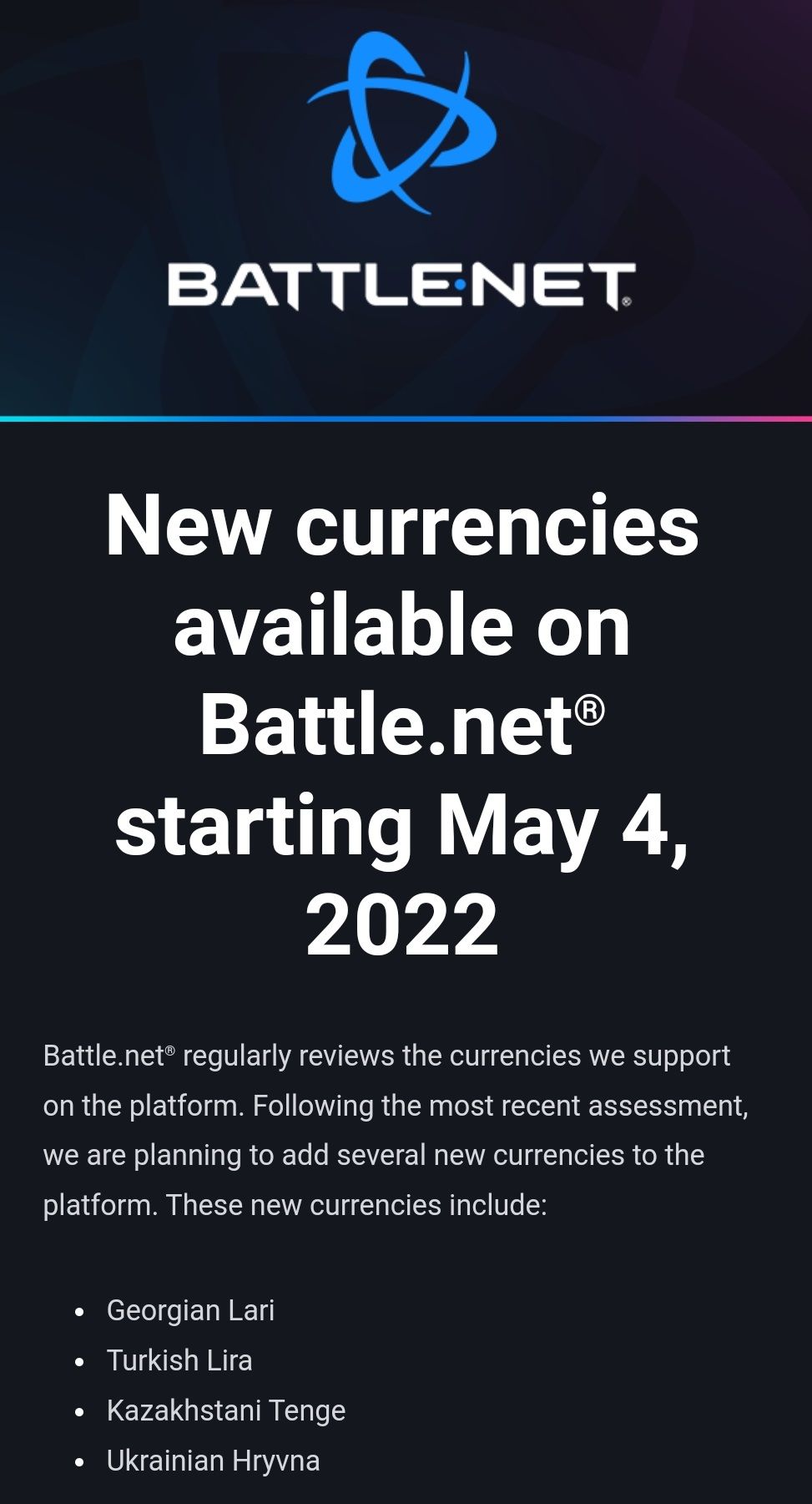 Battle.net Türk Lirası ile işlem yapacağını açıkladı Battle.net Türk Lirası ile işlem yapacağını açıkladı