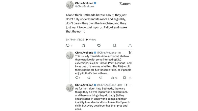 Fallout New Vegas Yapımcısından Bethesda’ya Sert Eleştiri Fallout New Vegas Yapımcısından Bethesda’ya Sert Eleştiri