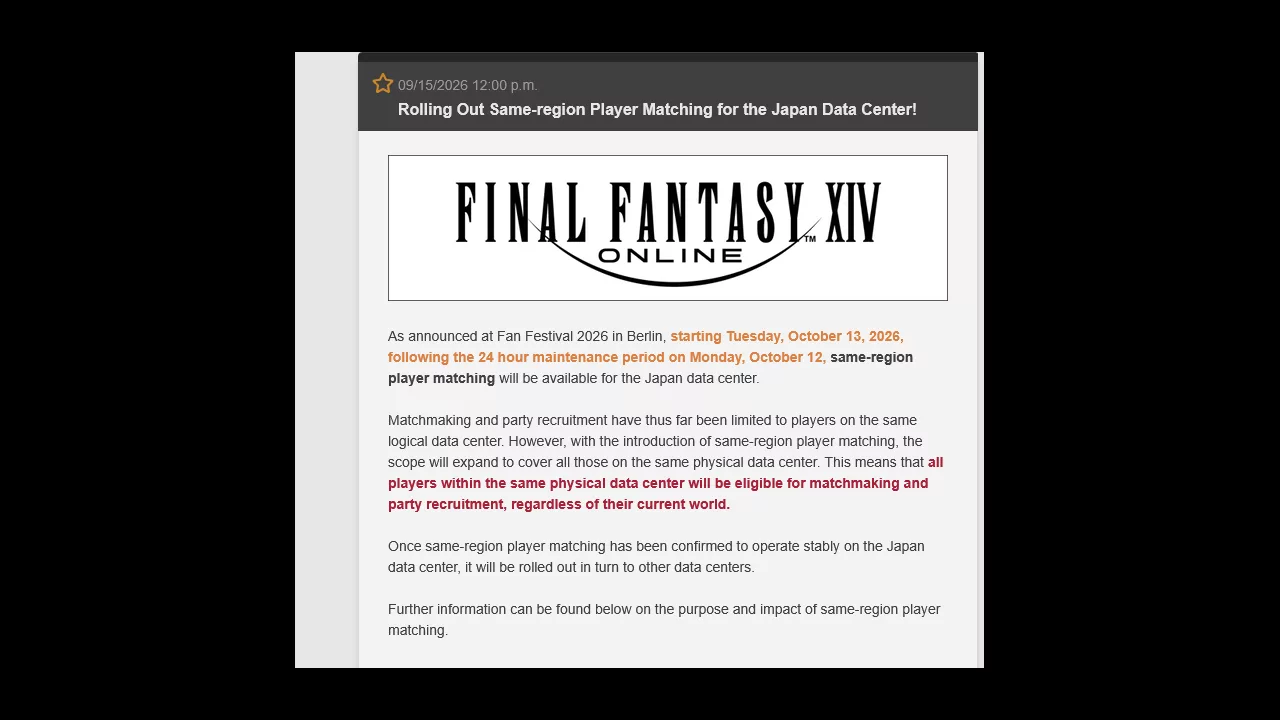Final Fantasy 14 Aynı Bölgedeki Oyuncuları Eşleştirecek Final Fantasy 14 Aynı Bölgedeki Oyuncuları Eşleştirecek