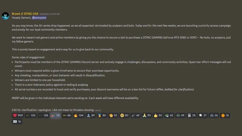Zotac RTX 5000’i Discord Üzerinden Satacak Zotac RTX 5000’i Discord Üzerinden Satacak