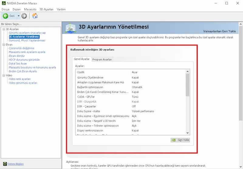 NVIDIA Ayarları - 2 NVIDIA Ayarları - 2