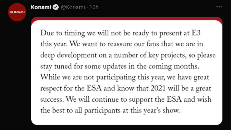 Konami E3 2021'den çekildiğini duyurdu Konami E3 2021