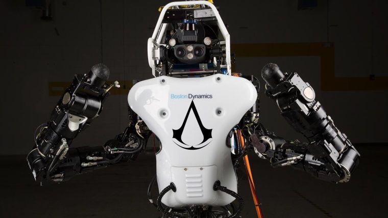 İnsansı Robot Atlas'ın Ezio'ya meydan okuyan parkur performansı İnsansı Robot Atlas'ın Ezio'ya meydan okuyan parkur performansı