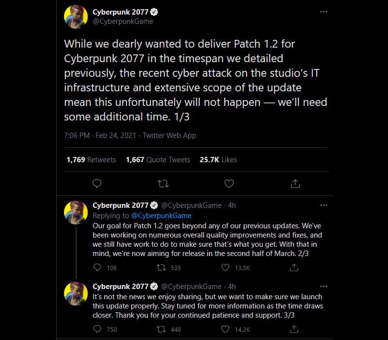 Cyberpunk 2077 Patch 1.2 için yeni açıklama geldi Cyberpunk 2077 Patch 1.2 için yeni açıklama geldi