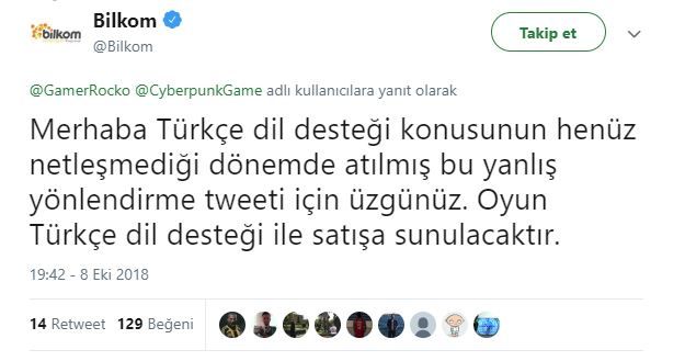 Bilkom, Cyberpunk 2077'de Türkçe dil desteği olacağını açıkladı! Bilkom, Cyberpunk 2077'de Türkçe dil desteği olacağını açıkladı!