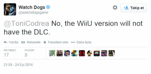 Watch Dogs'un Wii U sürümünde DLC yok Watch Dogs'un Wii U sürümünde DLC yok