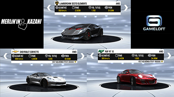 Merlin'in Kazanı ve Gameloft'tan GTRacing 2 için 45 Avro'luk para hediyesi Merlin'in Kazanı ve Gameloft'tan GTRacing 2 için 45 Avro'luk para hediyesi