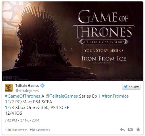 Game of Thrones'un oyunu Aralık'ın ilk haftası çıkıyor! Game of Thrones'un oyunu Aralık'ın ilk haftası çıkıyor!