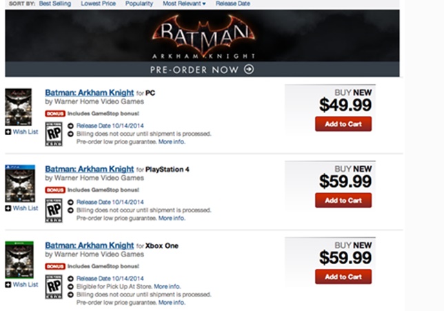 GameStop, Batman Arkham Knight'ın çıkış tarihini listeledi! - 2 GameStop, Batman Arkham Knight'ın çıkış tarihini listeledi! - 2